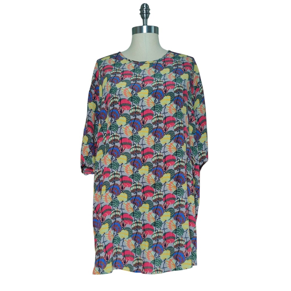 Vintage Flax Jeanne Engelhart Rayon Balloon Print Tunic Boho Lagenlook Top L